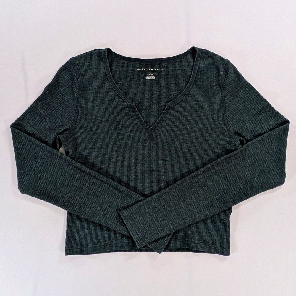 American Eagle Outfitters Women's Green Long Sleeve cropped Indie sleaze